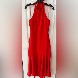 Belle Badgley Mischka Red Halter Midi Dress Size 4 NWT Formal Cocktail Wedding